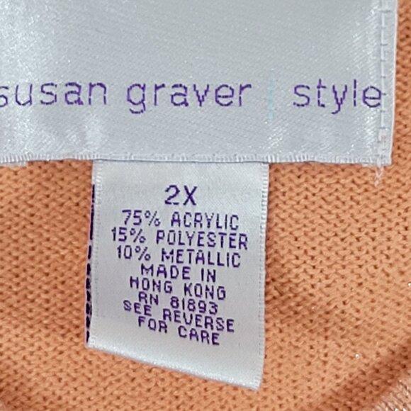 Susan Graver Short Sleeve Sweater Womens 2X Orange Silver Metallic V Neck Career - Picture 4 of 5